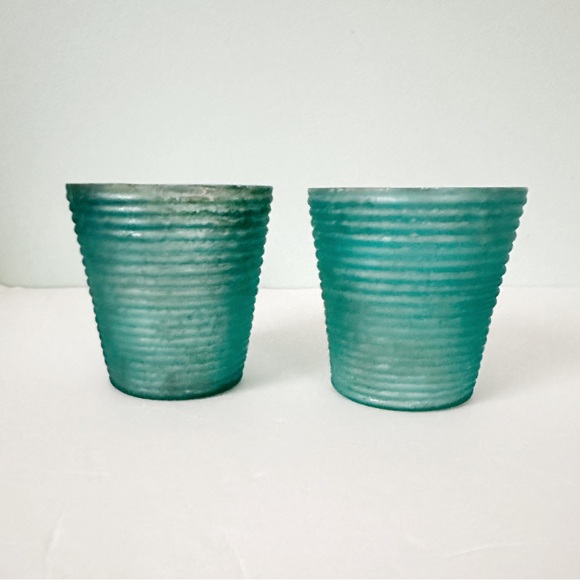 Crate&Barrel Set of Frosted Aqua Votive ~4x4” Mercury Glass Look - Picture 7 of 12